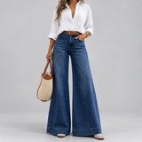 High-Waist Wide-Leg Denim Jeans with Folded Hem