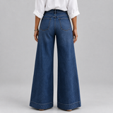 High-Waist Wide-Leg Denim Jeans with Folded Hem