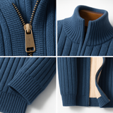 Ribbed Knit Zip-Up Cardigan with Stand Collar