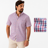 Checkered Short Sleeve Button-Down Shirt with Chest Pocket