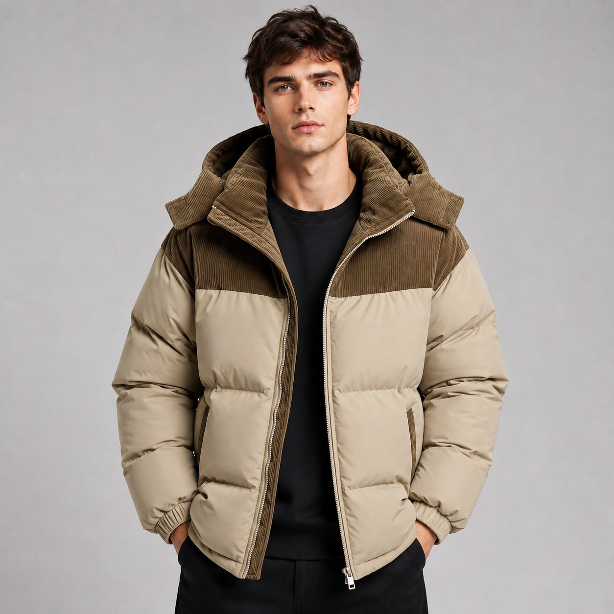 Oversized Hooded Puffer Jacket with Zip Front
