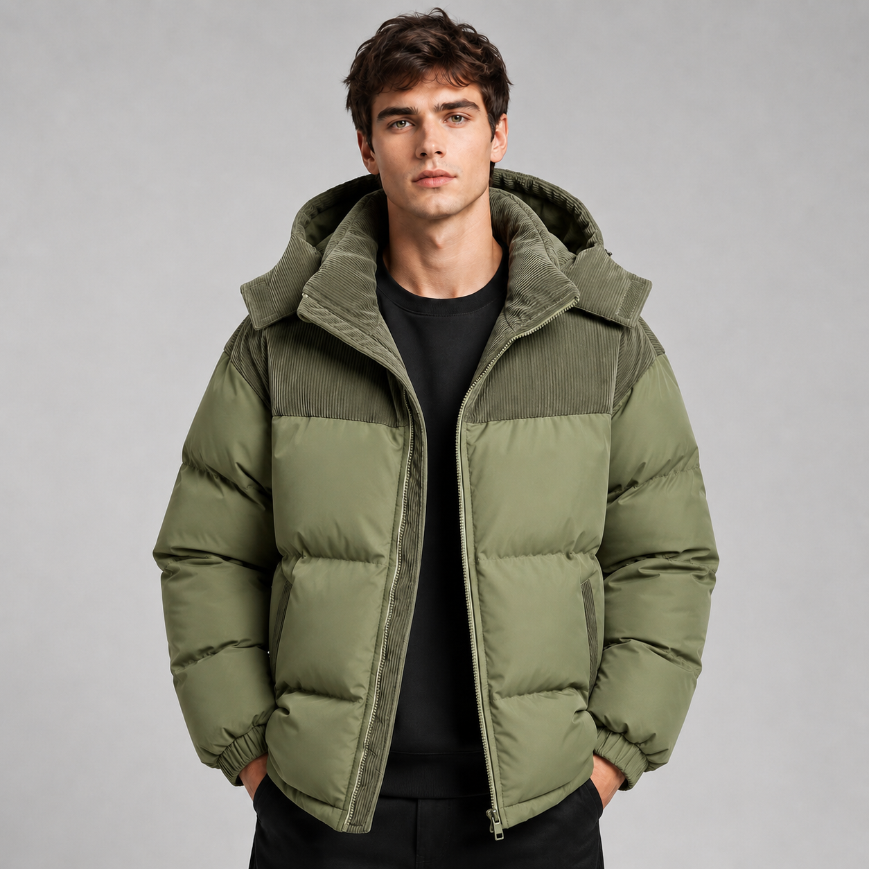 Oversized Hooded Puffer Jacket with Zip Front