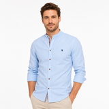 Long Sleeve Button-Front Shirt with Mandarin Collar