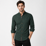 Long Sleeve Button-Front Shirt with Mandarin Collar