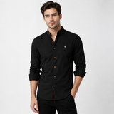 Long Sleeve Button-Front Shirt with Mandarin Collar