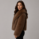Oversized Faux Fur Jacket with Lapel Collar