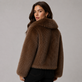 Oversized Faux Fur Jacket with Lapel Collar