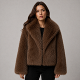Oversized Faux Fur Jacket with Lapel Collar