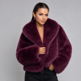 Oversized Faux Fur Jacket with Lapel Collar