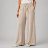 Wide-Leg Knit Trousers with Drawstring Waist and Front Seam