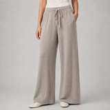 Wide-Leg Knit Trousers with Drawstring Waist and Front Seam