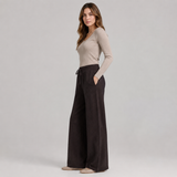 Wide-Leg Knit Trousers with Drawstring Waist and Front Seam