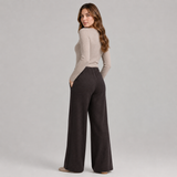 Wide-Leg Knit Trousers with Drawstring Waist and Front Seam