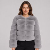 Cropped Faux Fur Jacket with Round Neck