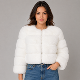 Cropped Faux Fur Jacket with Round Neck