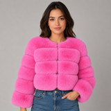 Cropped Faux Fur Jacket with Round Neck