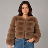 Cropped Faux Fur Jacket with Round Neck