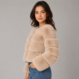 Cropped Faux Fur Jacket with Round Neck