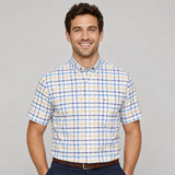 Checkered Short Sleeve Button-Down Shirt with Chest Pocket