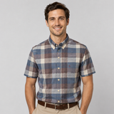 Checkered Short Sleeve Button-Down Shirt with Chest Pocket