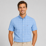 Checkered Short Sleeve Button-Down Shirt with Chest Pocket