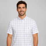 Checkered Short Sleeve Button-Down Shirt with Chest Pocket