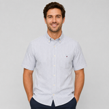 Checkered Short Sleeve Button-Down Shirt with Chest Pocket