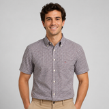 Checkered Short Sleeve Button-Down Shirt with Chest Pocket