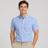Checkered Short Sleeve Button-Down Shirt with Chest Pocket