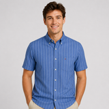 Checkered Short Sleeve Button-Down Shirt with Chest Pocket