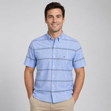 Checkered Short Sleeve Button-Down Shirt with Chest Pocket
