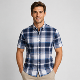 Checkered Short Sleeve Button-Down Shirt with Chest Pocket