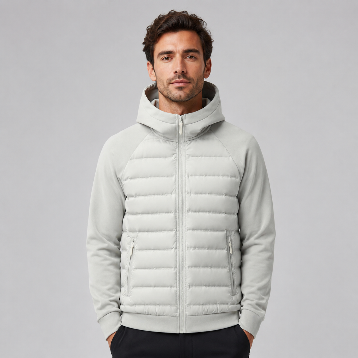 Quilted Puffer Jacket with Hood and Zip Front