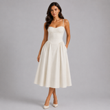 Corset Midi Dress with Sweetheart Neckline and Spaghetti Straps