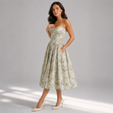 Corset Midi Dress with Sweetheart Neckline and Spaghetti Straps