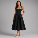 Corset Midi Dress with Sweetheart Neckline and Spaghetti Straps