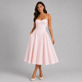 Corset Midi Dress with Sweetheart Neckline and Spaghetti Straps