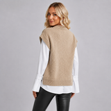 Cable Knit Sweater Vest with Ribbed Trim