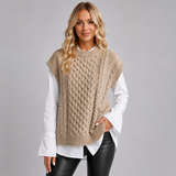 Cable Knit Sweater Vest with Ribbed Trim