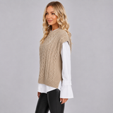 Cable Knit Sweater Vest with Ribbed Trim