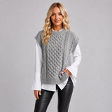 Cable Knit Sweater Vest with Ribbed Trim
