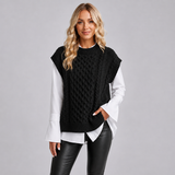 Cable Knit Sweater Vest with Ribbed Trim