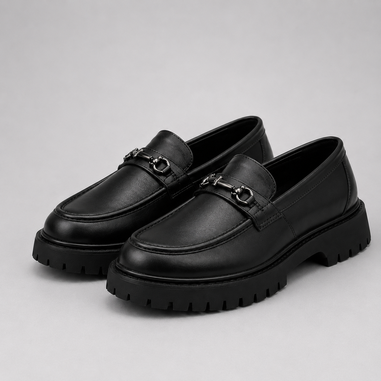 Slip-On Chunky Sole Loafers with Buckle Trim