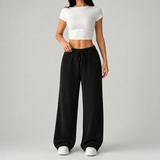Ribbed Knit Wide-Leg Trousers with Drawstring Waist