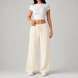 Ribbed Knit Wide-Leg Trousers with Drawstring Waist