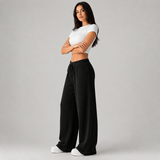 Ribbed Knit Wide-Leg Trousers with Drawstring Waist