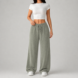 Ribbed Knit Wide-Leg Trousers with Drawstring Waist