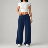 Ribbed Knit Wide-Leg Trousers with Drawstring Waist