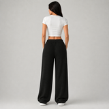 Ribbed Knit Wide-Leg Trousers with Drawstring Waist
