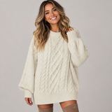 Oversized Cable Knit Sweater Mini Dress with Balloon Sleeve